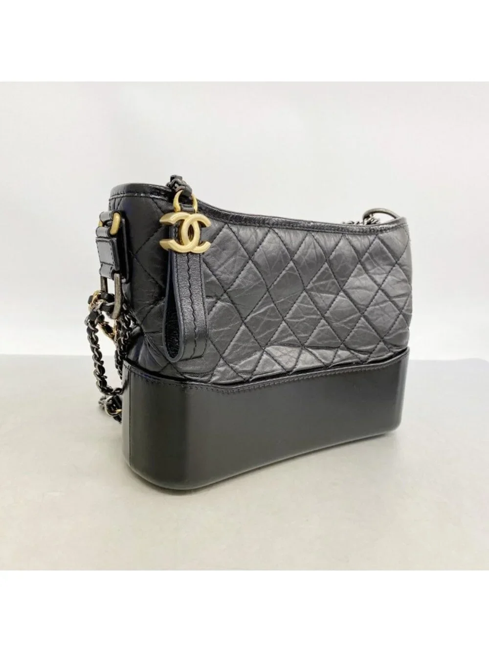 Chanel Shoulder Bag Gabrielle Calfskin Black Gold Silver